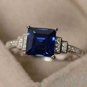 BLUE SQUARE DIAMOND BRIDAL RING